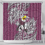 Personalised Manly Warringah Sea Eagles Shower Curtain Polynesian Tribal Pattern With Rugby Sea Eagle Mascot Art