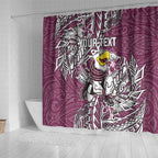 Personalised Manly Warringah Sea Eagles Shower Curtain Polynesian Tribal Pattern With Rugby Sea Eagle Mascot Art