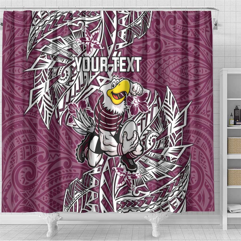 Personalised Manly Warringah Sea Eagles Shower Curtain Polynesian Tribal Pattern With Rugby Sea Eagle Mascot Art