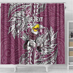 Personalised Manly Warringah Sea Eagles Shower Curtain Polynesian Tribal Pattern With Rugby Sea Eagle Mascot Art