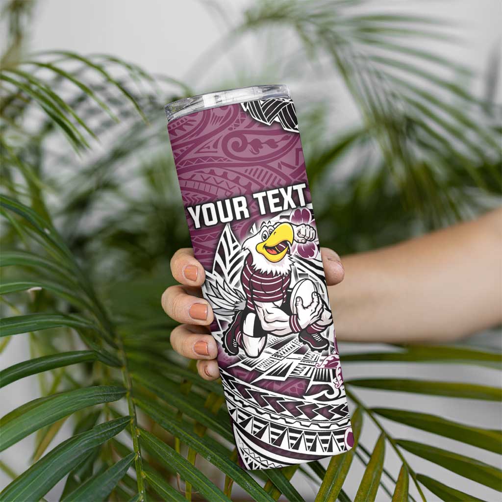 Personalised Manly Warringah Sea Eagles Skinny Tumbler Polynesian Tribal Pattern With Rugby Sea Eagle Mascot Art