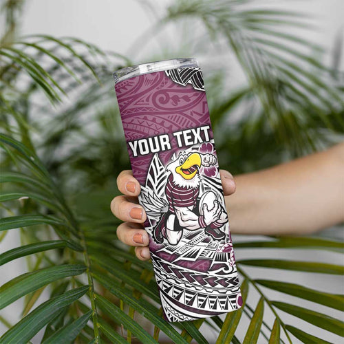 Personalised Manly Warringah Sea Eagles Skinny Tumbler Polynesian Tribal Pattern With Rugby Sea Eagle Mascot Art