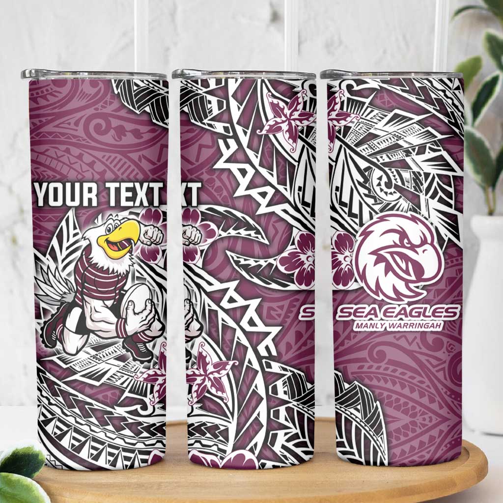 Personalised Manly Warringah Sea Eagles Skinny Tumbler Polynesian Tribal Pattern With Rugby Sea Eagle Mascot Art