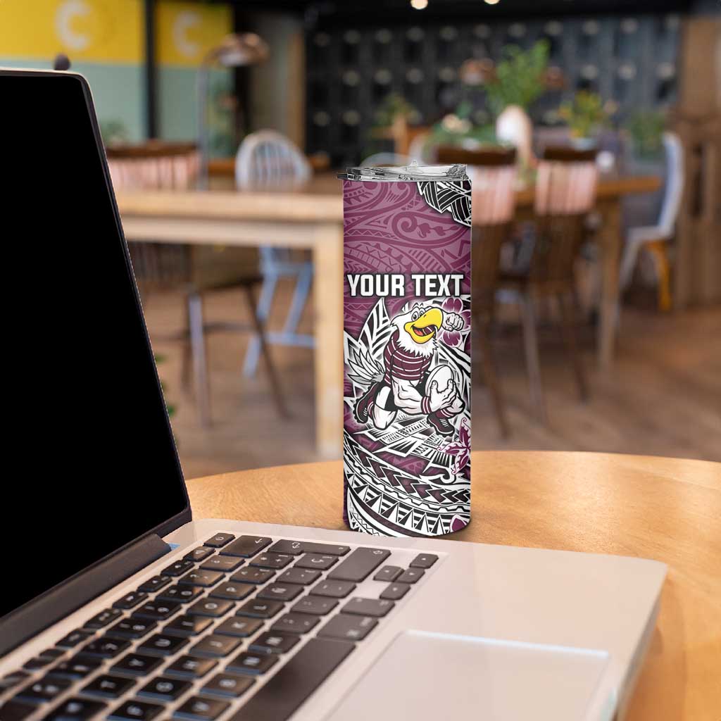Personalised Manly Warringah Sea Eagles Skinny Tumbler Polynesian Tribal Pattern With Rugby Sea Eagle Mascot Art