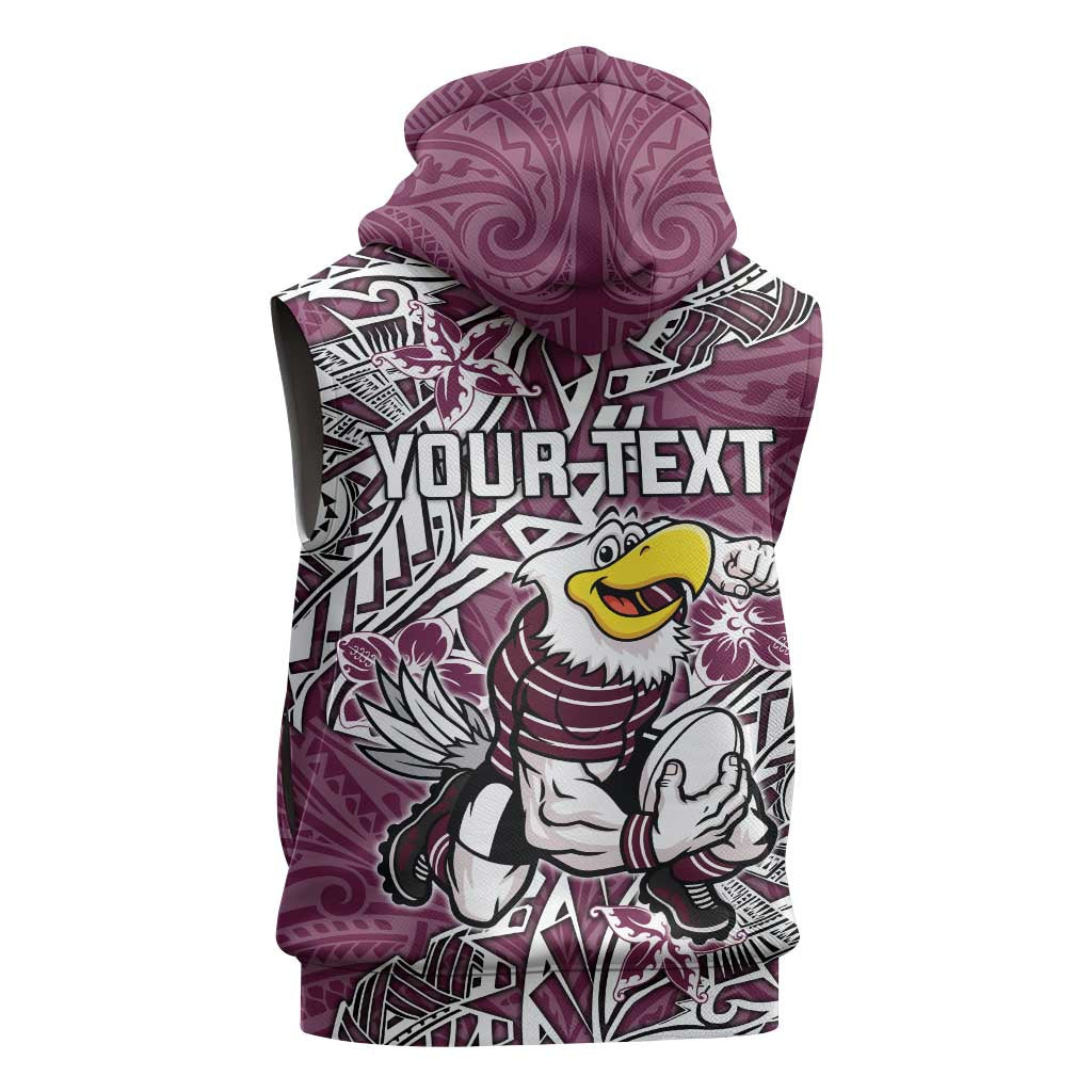 Personalised Manly Warringah Sea Eagles Sleeveless Hoodie Polynesian Tribal Pattern With Rugby Sea Eagle Mascot Art