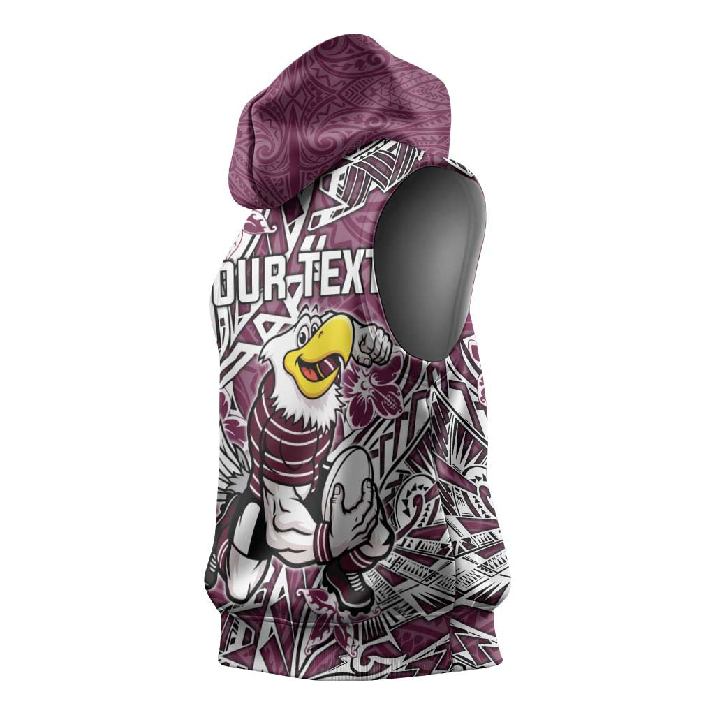 Personalised Manly Warringah Sea Eagles Sleeveless Hoodie Polynesian Tribal Pattern With Rugby Sea Eagle Mascot Art