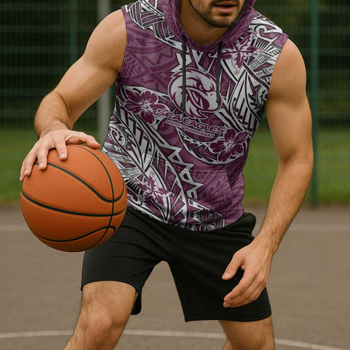 Personalised Manly Warringah Sea Eagles Sleeveless Hoodie Polynesian Tribal Pattern With Rugby Sea Eagle Mascot Art
