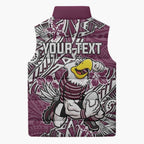 Personalised Manly Warringah Sea Eagles Sleeveless Puffer Jacket Polynesian Tribal Pattern With Rugby Sea Eagle Mascot Art