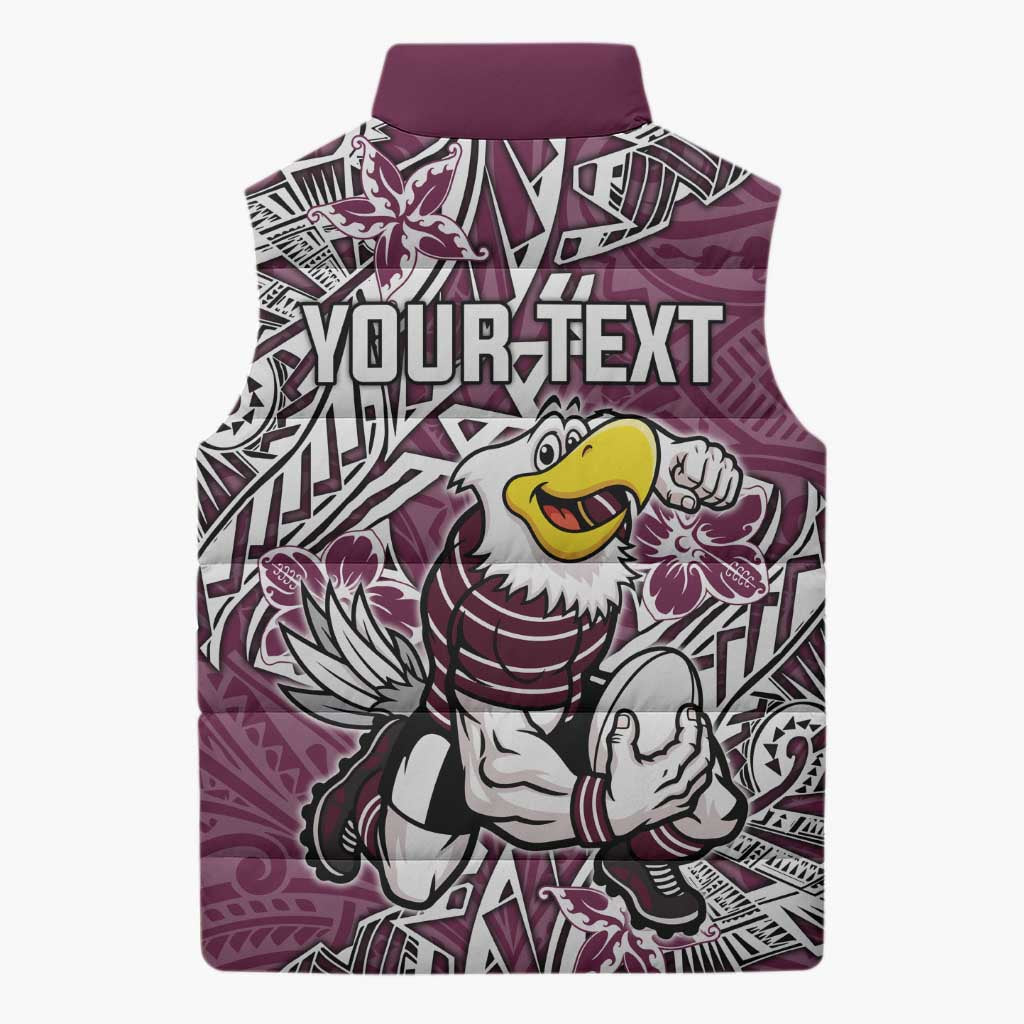 Personalised Manly Warringah Sea Eagles Sleeveless Puffer Jacket Polynesian Tribal Pattern With Rugby Sea Eagle Mascot Art