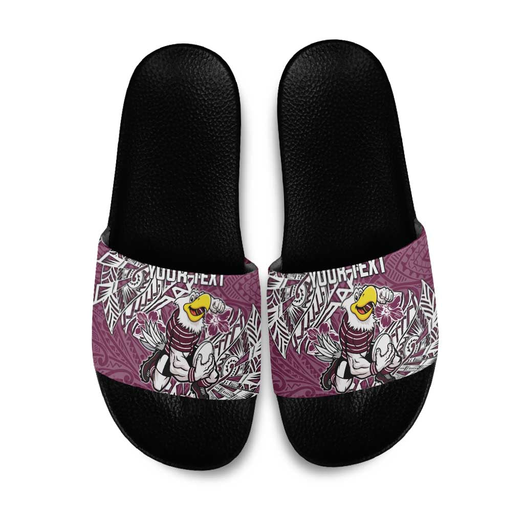 Personalised Manly Warringah Sea Eagles Slide Sandals Polynesian Tribal Pattern With Rugby Sea Eagle Mascot Art