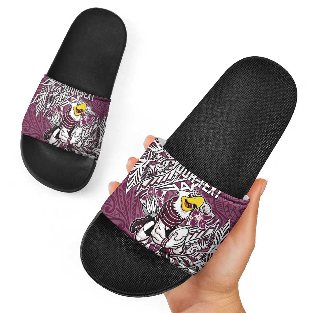 Personalised Manly Warringah Sea Eagles Slide Sandals Polynesian Tribal Pattern With Rugby Sea Eagle Mascot Art