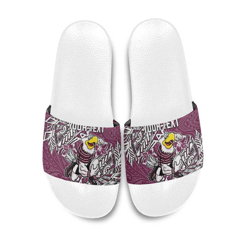 Personalised Manly Warringah Sea Eagles Slide Sandals Polynesian Tribal Pattern With Rugby Sea Eagle Mascot Art