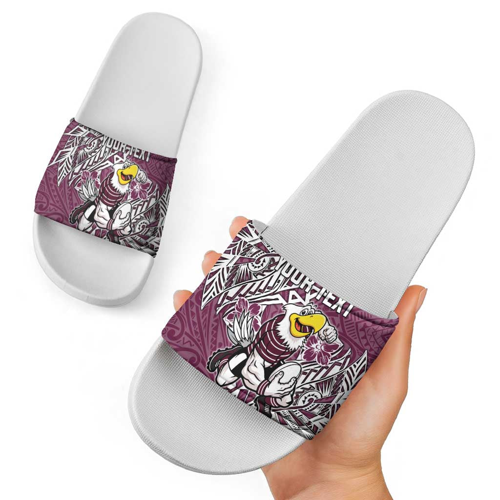 Personalised Manly Warringah Sea Eagles Slide Sandals Polynesian Tribal Pattern With Rugby Sea Eagle Mascot Art