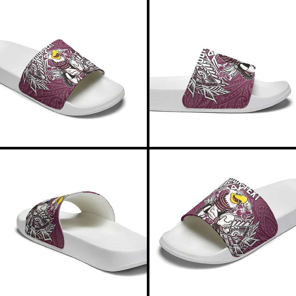 Personalised Manly Warringah Sea Eagles Slide Sandals Polynesian Tribal Pattern With Rugby Sea Eagle Mascot Art