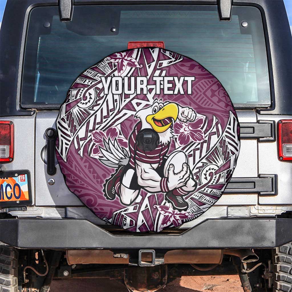 Personalised Manly Warringah Sea Eagles Spare Tire Cover Polynesian Tribal Pattern With Rugby Sea Eagle Mascot Art