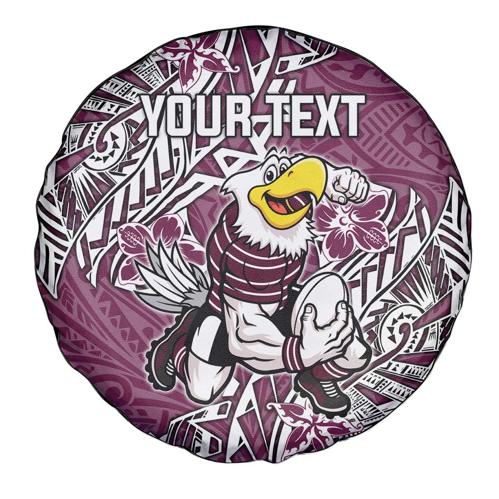 Personalised Manly Warringah Sea Eagles Spare Tire Cover Polynesian Tribal Pattern With Rugby Sea Eagle Mascot Art