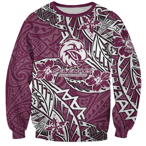 Personalised Manly Warringah Sea Eagles Sweatshirt Polynesian Tribal Pattern With Rugby Sea Eagle Mascot Art