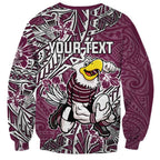 Personalised Manly Warringah Sea Eagles Sweatshirt Polynesian Tribal Pattern With Rugby Sea Eagle Mascot Art