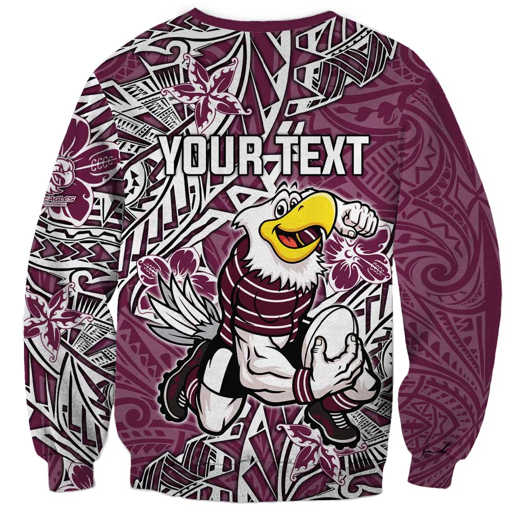 Personalised Manly Warringah Sea Eagles Sweatshirt Polynesian Tribal Pattern With Rugby Sea Eagle Mascot Art