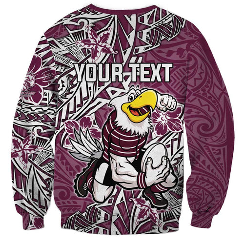 Personalised Manly Warringah Sea Eagles Sweatshirt Polynesian Tribal Pattern With Rugby Sea Eagle Mascot Art
