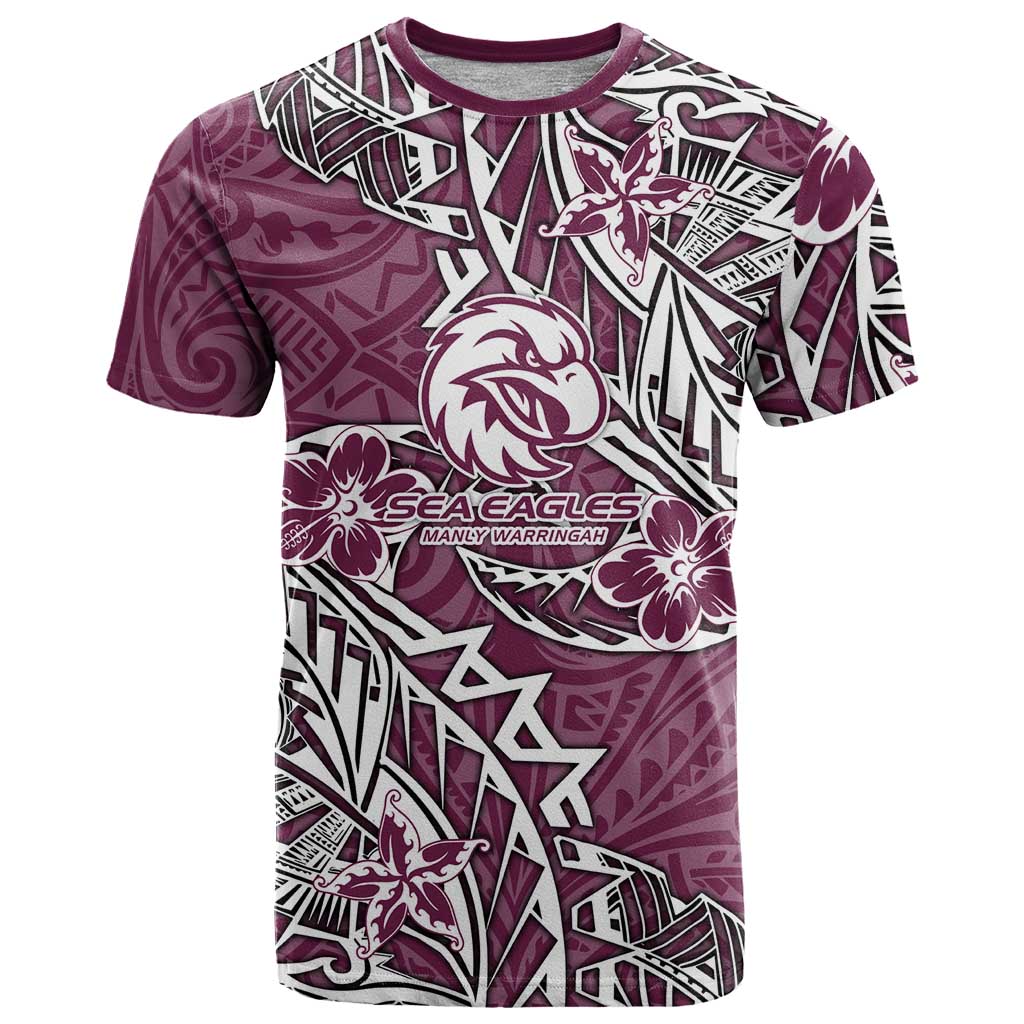 Personalised Manly Warringah Sea Eagles T Shirt Polynesian Tribal Pattern With Rugby Sea Eagle Mascot Art