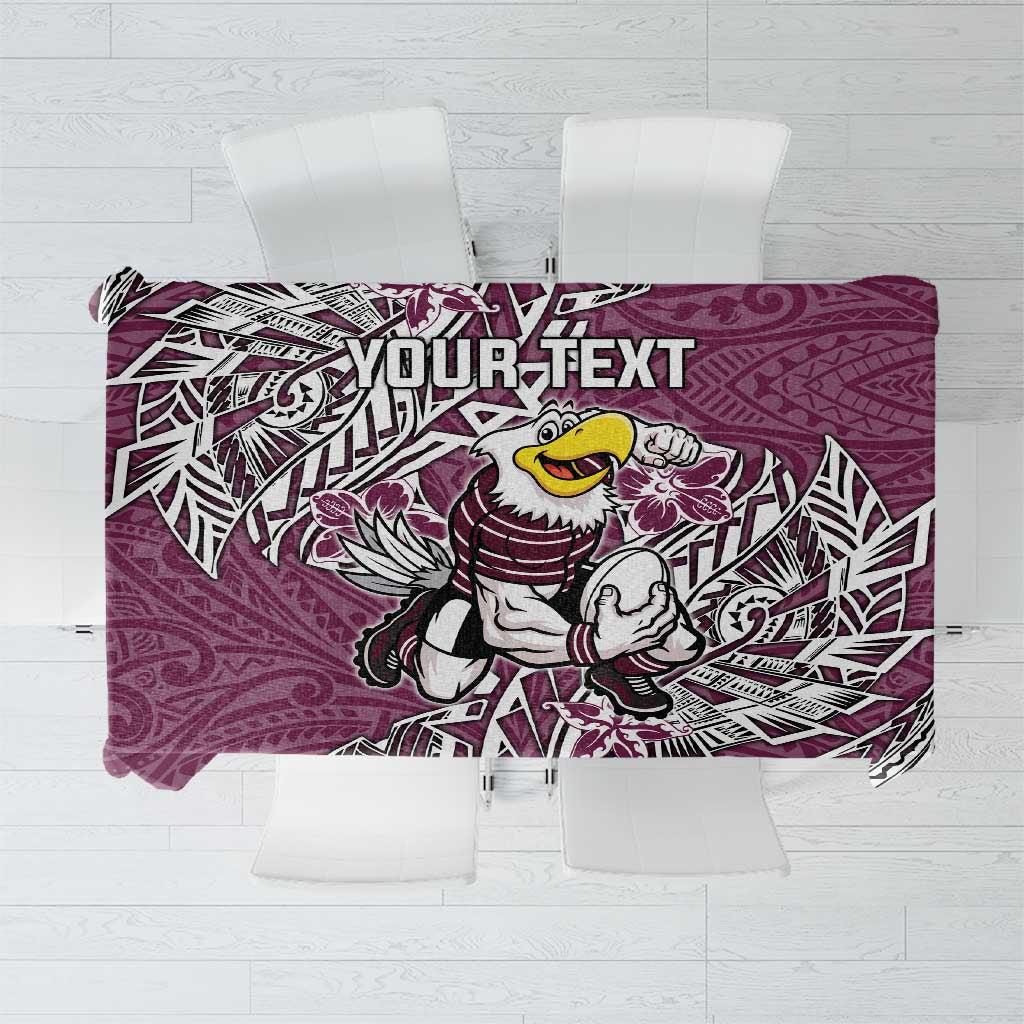 Personalised Manly Warringah Sea Eagles Tablecloth Polynesian Tribal Pattern With Rugby Sea Eagle Mascot Art