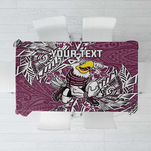 Personalised Manly Warringah Sea Eagles Tablecloth Polynesian Tribal Pattern With Rugby Sea Eagle Mascot Art
