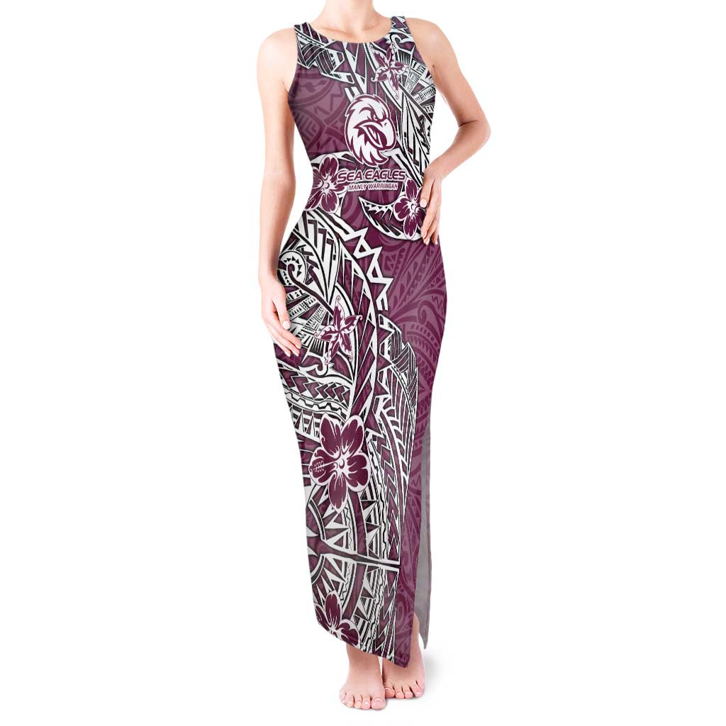 Personalised Manly Warringah Sea Eagles Tank Maxi Dress Polynesian Tribal Pattern With Rugby Sea Eagle Mascot Art