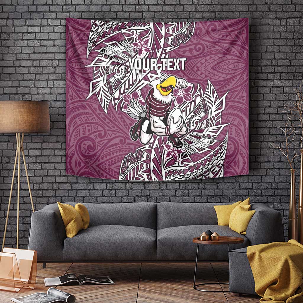 Personalised Manly Warringah Sea Eagles Tapestry Polynesian Tribal Pattern With Rugby Sea Eagle Mascot Art
