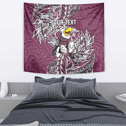 Personalised Manly Warringah Sea Eagles Tapestry Polynesian Tribal Pattern With Rugby Sea Eagle Mascot Art