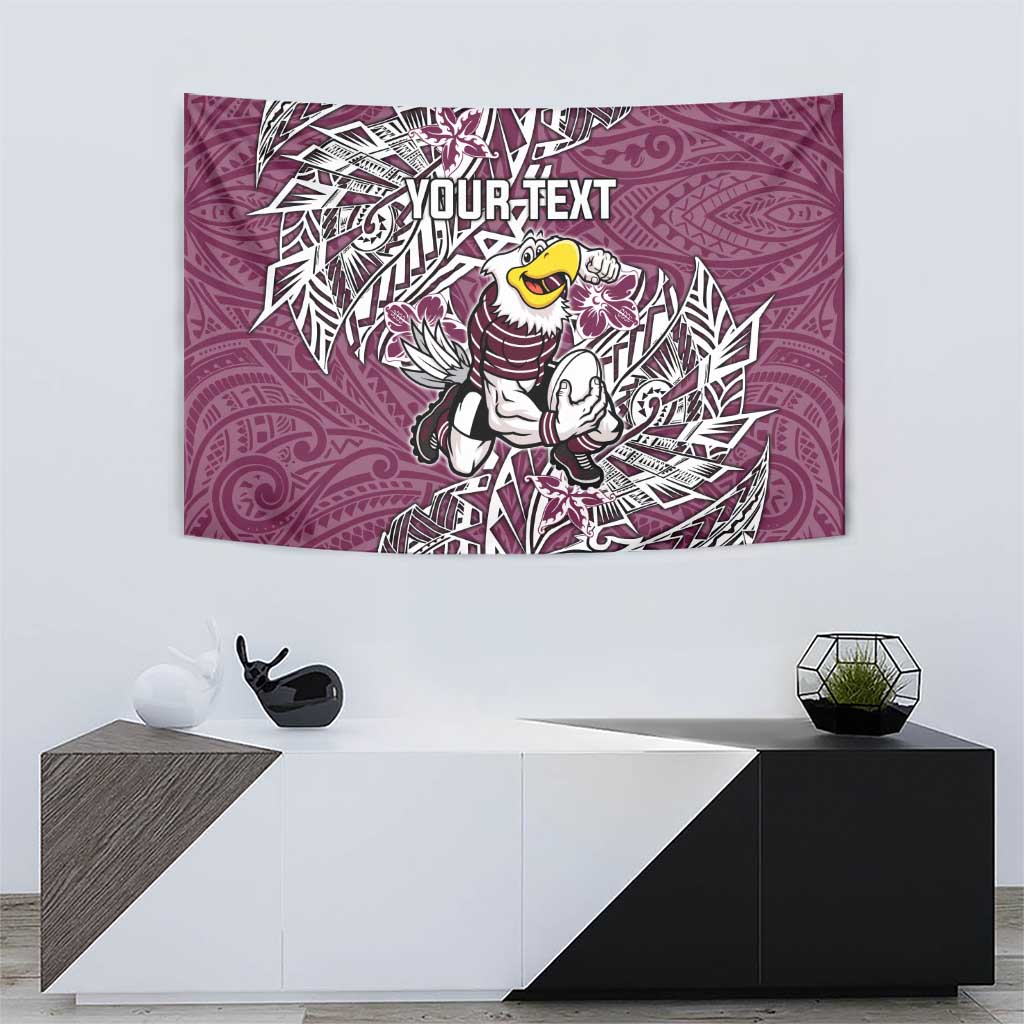Personalised Manly Warringah Sea Eagles Tapestry Polynesian Tribal Pattern With Rugby Sea Eagle Mascot Art