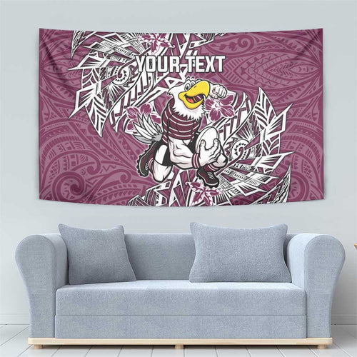 Personalised Manly Warringah Sea Eagles Tapestry Polynesian Tribal Pattern With Rugby Sea Eagle Mascot Art