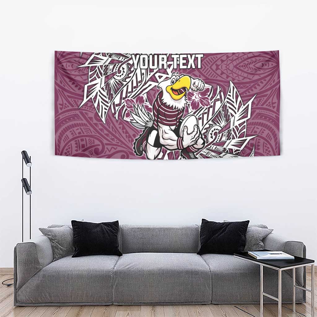 Personalised Manly Warringah Sea Eagles Tapestry Polynesian Tribal Pattern With Rugby Sea Eagle Mascot Art