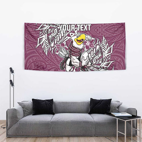 Personalised Manly Warringah Sea Eagles Tapestry Polynesian Tribal Pattern With Rugby Sea Eagle Mascot Art