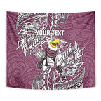Personalised Manly Warringah Sea Eagles Tapestry Polynesian Tribal Pattern With Rugby Sea Eagle Mascot Art