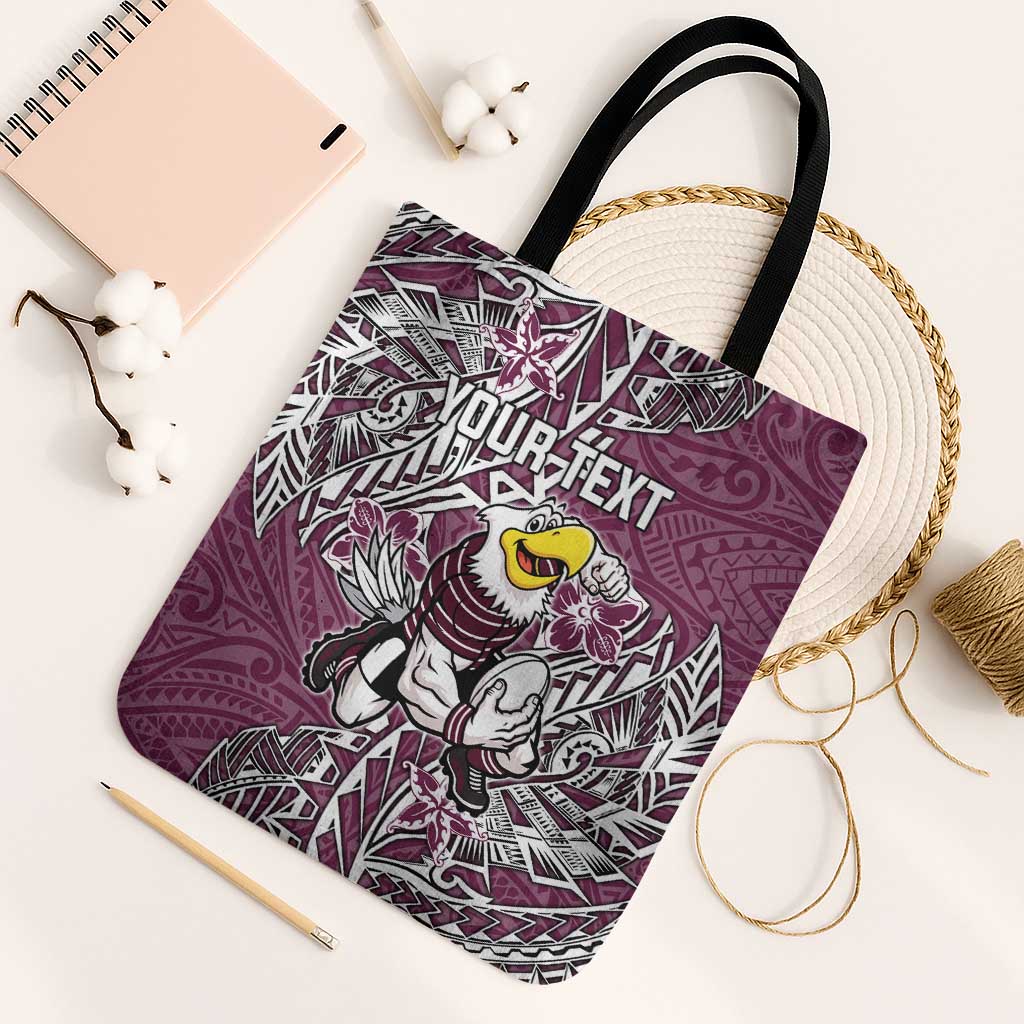 Personalised Manly Warringah Sea Eagles Tote Bag Polynesian Tribal Pattern With Rugby Sea Eagle Mascot Art