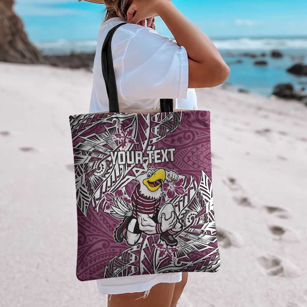 Personalised Manly Warringah Sea Eagles Tote Bag Polynesian Tribal Pattern With Rugby Sea Eagle Mascot Art