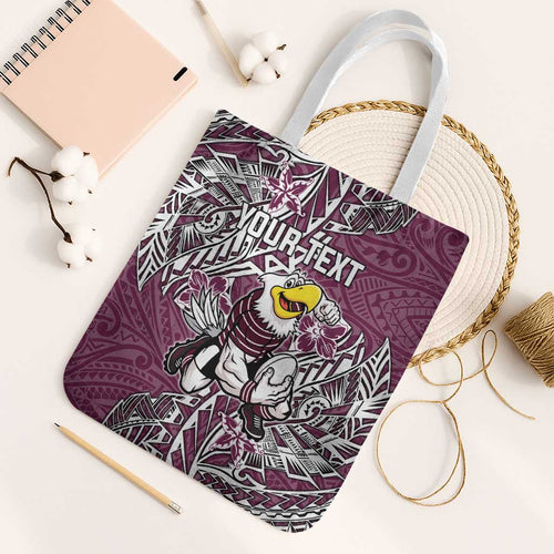 Personalised Manly Warringah Sea Eagles Tote Bag Polynesian Tribal Pattern With Rugby Sea Eagle Mascot Art