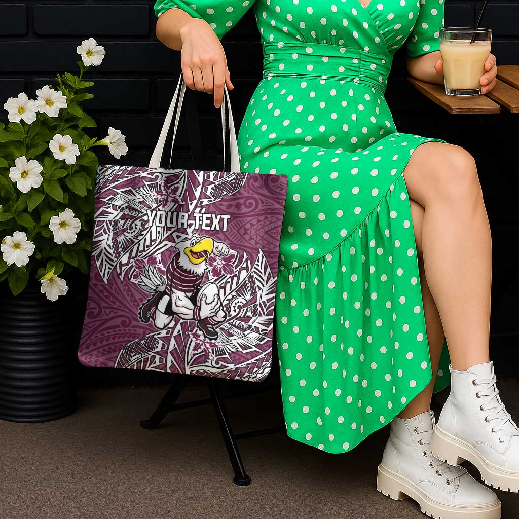 Personalised Manly Warringah Sea Eagles Tote Bag Polynesian Tribal Pattern With Rugby Sea Eagle Mascot Art