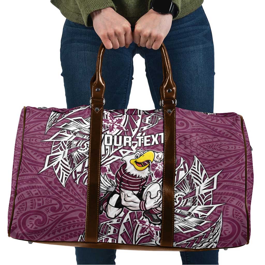 Personalised Manly Warringah Sea Eagles Travel Bag Polynesian Tribal Pattern With Rugby Sea Eagle Mascot Art