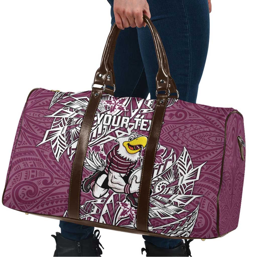 Personalised Manly Warringah Sea Eagles Travel Bag Polynesian Tribal Pattern With Rugby Sea Eagle Mascot Art