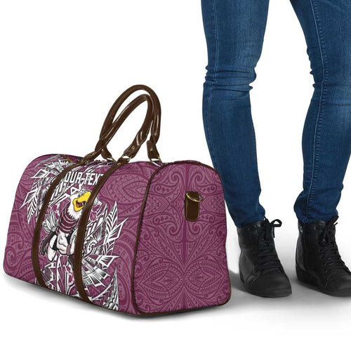 Personalised Manly Warringah Sea Eagles Travel Bag Polynesian Tribal Pattern With Rugby Sea Eagle Mascot Art