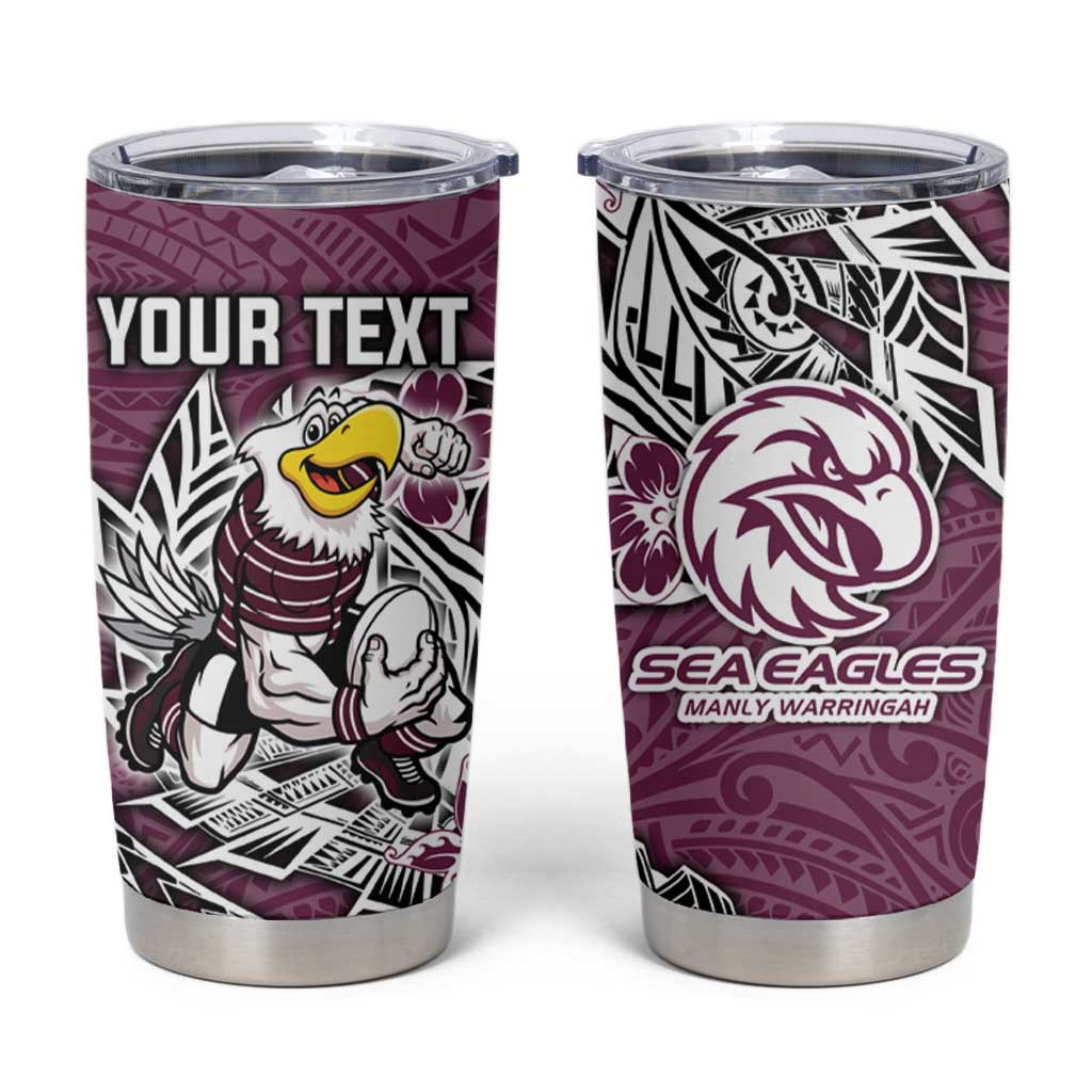Personalised Manly Warringah Sea Eagles Tumbler Cup Polynesian Tribal Pattern With Rugby Sea Eagle Mascot Art