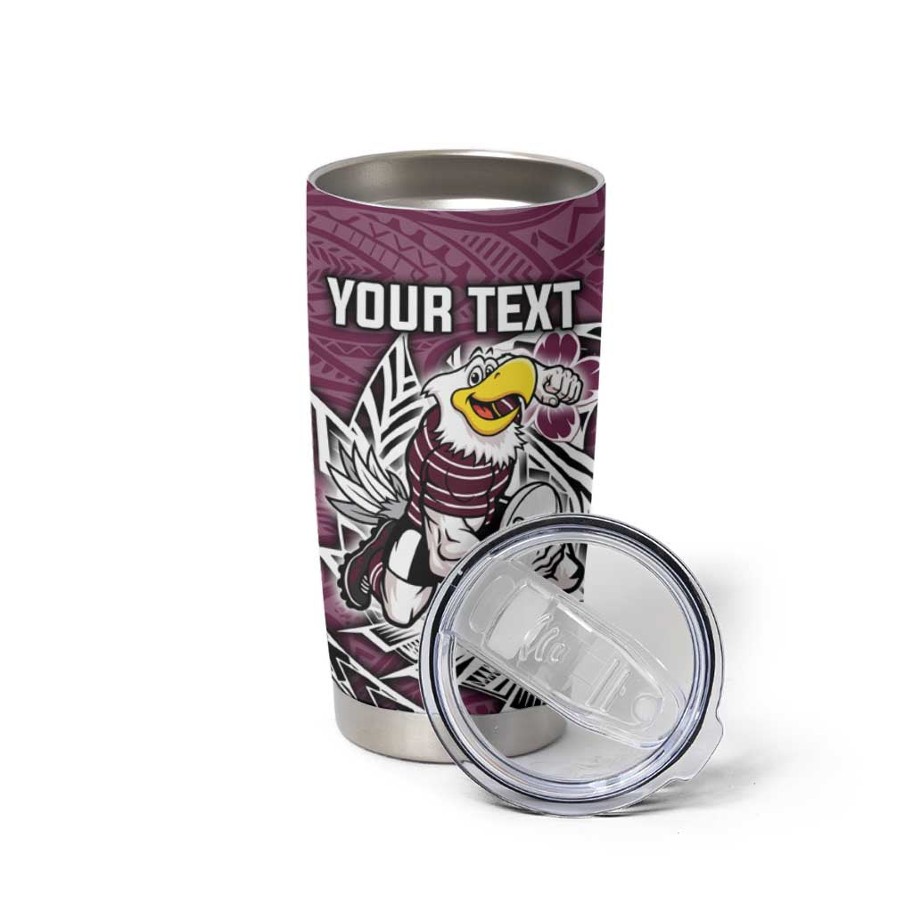 Personalised Manly Warringah Sea Eagles Tumbler Cup Polynesian Tribal Pattern With Rugby Sea Eagle Mascot Art
