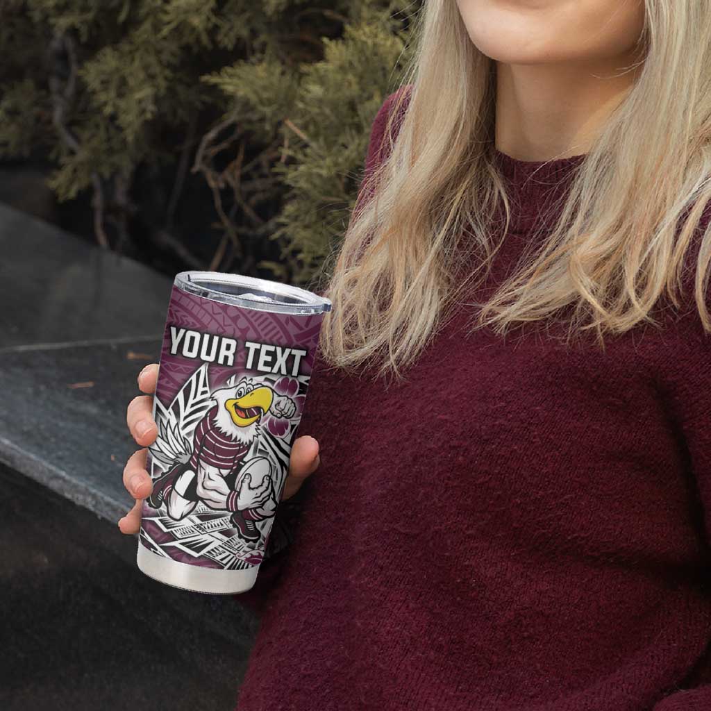 Personalised Manly Warringah Sea Eagles Tumbler Cup Polynesian Tribal Pattern With Rugby Sea Eagle Mascot Art