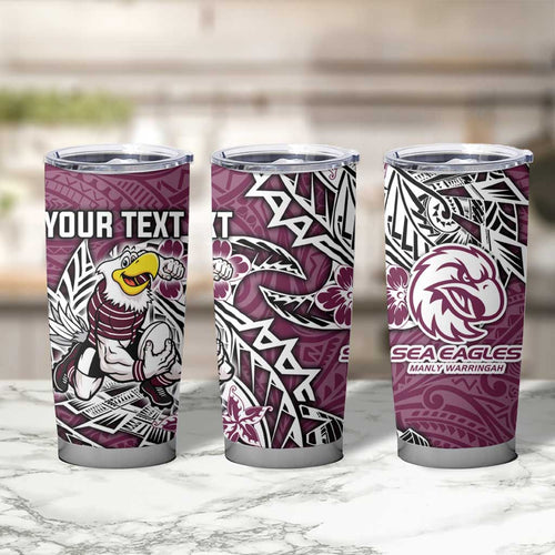 Personalised Manly Warringah Sea Eagles Tumbler Cup Polynesian Tribal Pattern With Rugby Sea Eagle Mascot Art