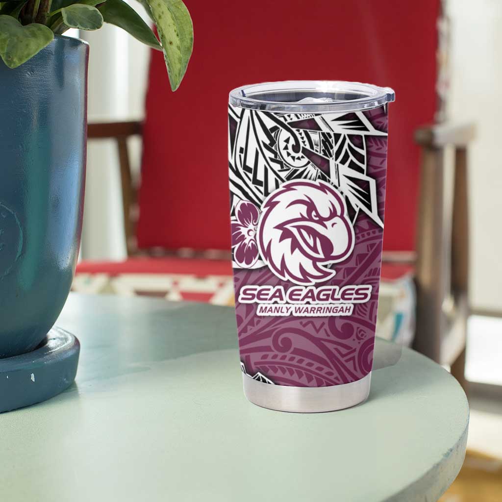 Personalised Manly Warringah Sea Eagles Tumbler Cup Polynesian Tribal Pattern With Rugby Sea Eagle Mascot Art