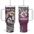 Personalised Manly Warringah Sea Eagles Tumbler With Handle Polynesian Tribal Pattern With Rugby Sea Eagle Mascot Art