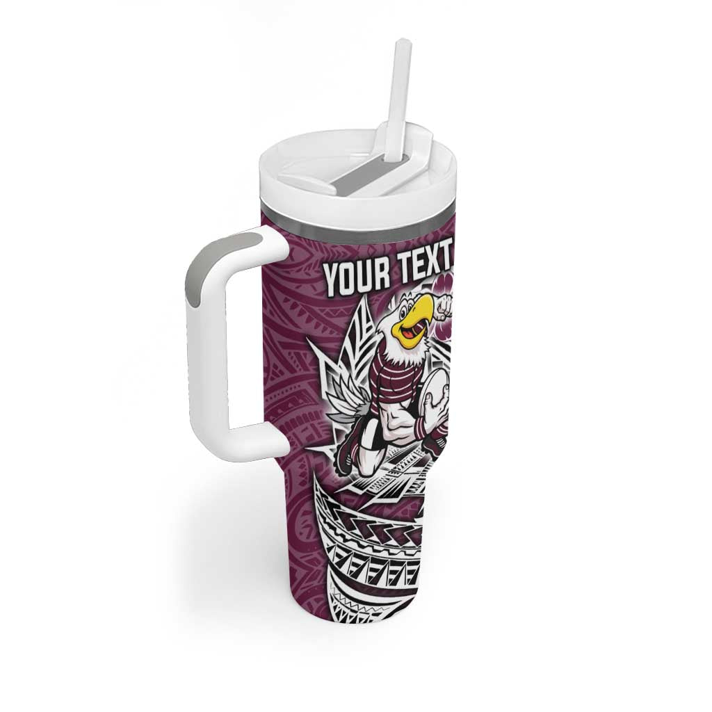 Personalised Manly Warringah Sea Eagles Tumbler With Handle Polynesian Tribal Pattern With Rugby Sea Eagle Mascot Art