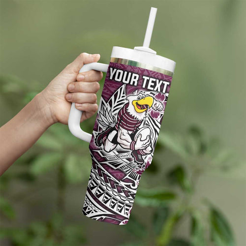 Personalised Manly Warringah Sea Eagles Tumbler With Handle Polynesian Tribal Pattern With Rugby Sea Eagle Mascot Art